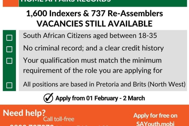 RECRUITMENT OF UNEMPLOYED YOUTH FOR THE DIGITISATION OF DEPARTMENT OF HOME AFFAIRS Records 2023