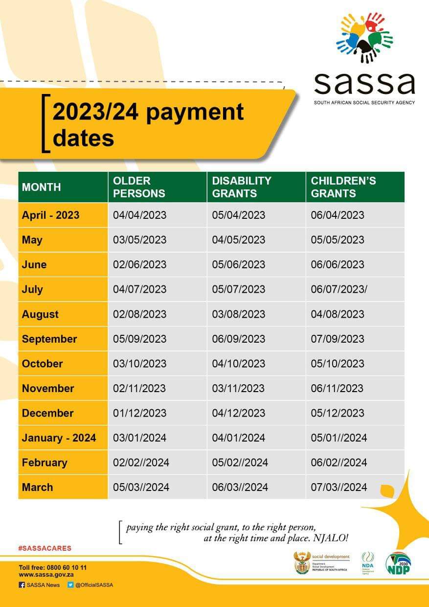 SASSA Payments Dates for November 2023